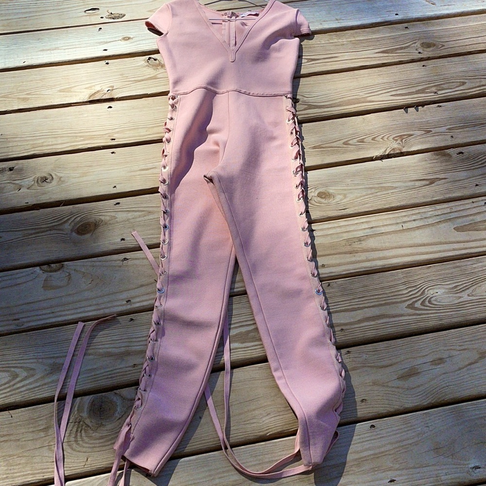 Pink Lace-up Jumpsuit Size S